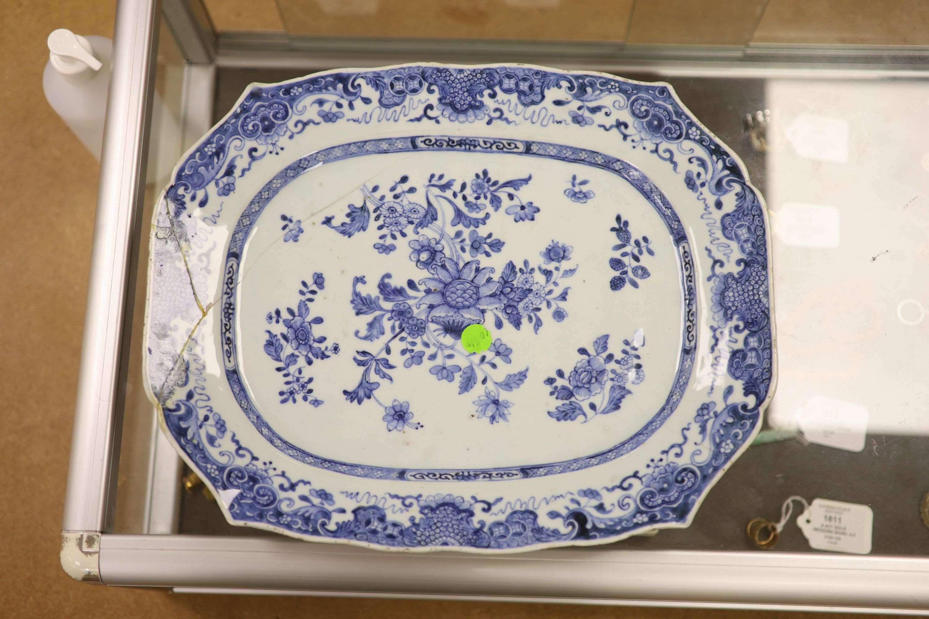 Two 18th century Chinese blue and white meat dishes, length 38.5cm
